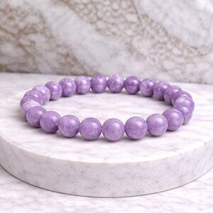 Purple Lepidolite Crystal Bracelet 8mm Beads Stretch Reiki Jewelry